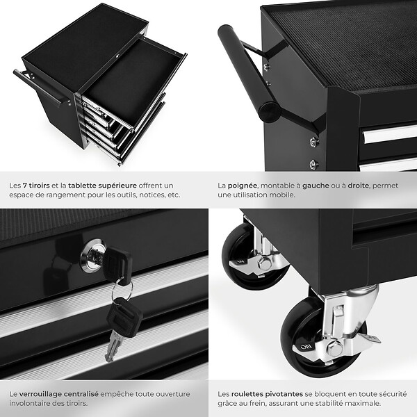 TECTAKE - Servante d'atelier 7 tiroirs noir - large
