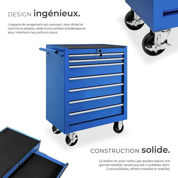 TECTAKE - Servante d'atelier 7 tiroirs bleu - large
