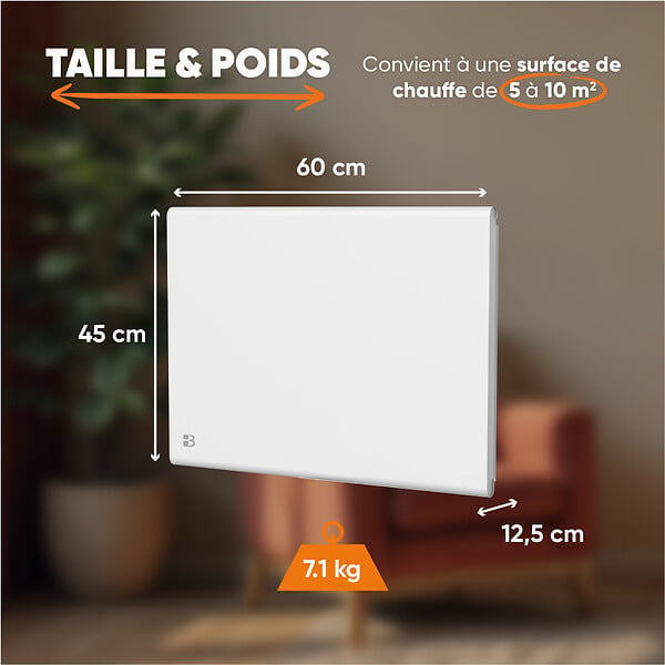 BESTHERM - Radiateur électrique fixe à inertie sèche - Double cœur de chauffe - BESTHERM - NEMESIS 1000W - horizontal blanc - NF - large