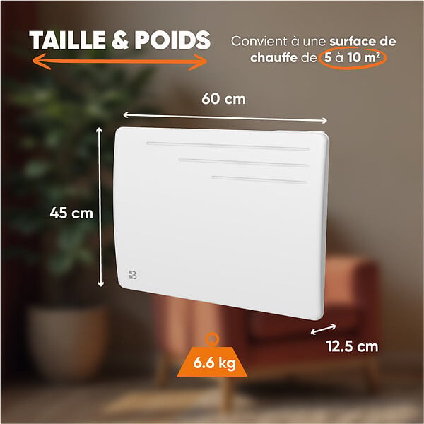 BESTHERM - Radiateur électrique fixe à inertie sèche fonte - BESTHERM - MOTU 1000W - horizontal blanc - NF - large