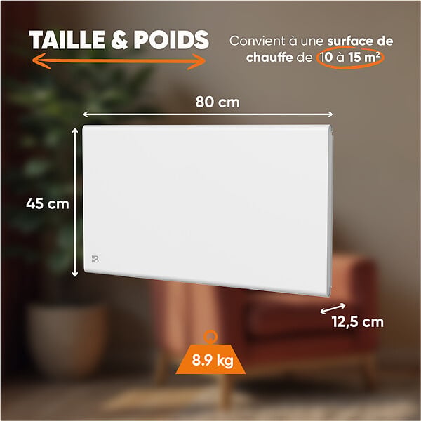 BESTHERM - Radiateur électrique fixe à inertie sèche - Double cœur de chauffe - BESTHERM - NEMESIS 1500W - horizontal blanc - NF - large