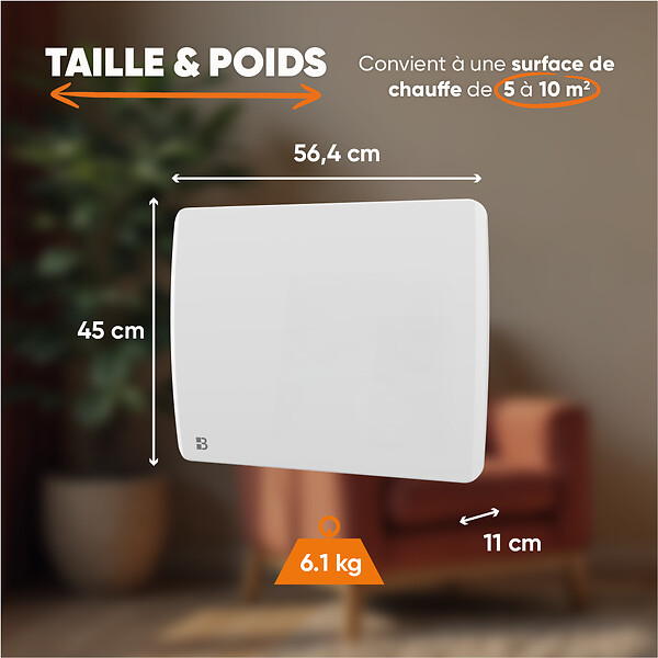 BESTHERM - Radiateur électrique fixe à inertie sèche céramique 1000W ARIA horizontal blanc - large