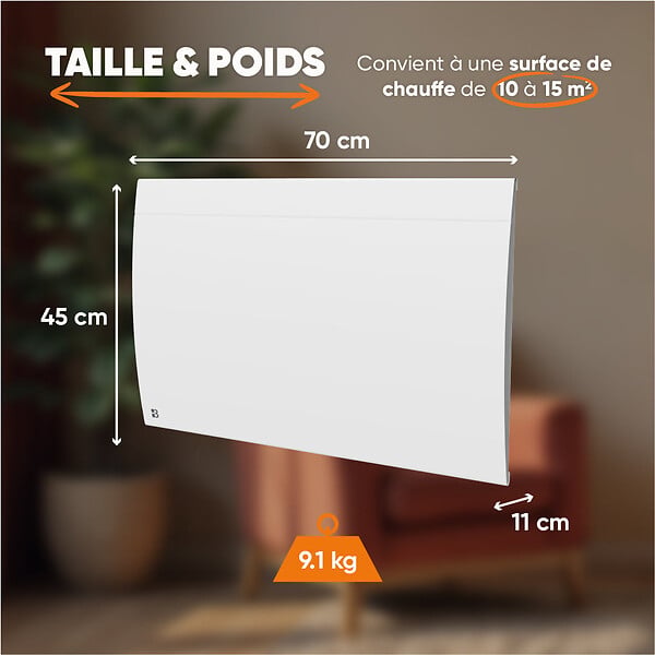 BESTHERM - Radiateur électrique fixe connecté WiFi à inertie sèche céramique - BESTHERM - ILLO CONNECT 1500W - horizontal blanc - large