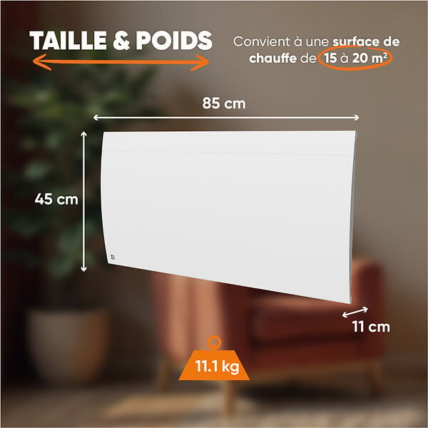 BESTHERM - Radiateur électrique fixe connecté WiFi à inertie sèche céramique - BESTHERM - ILLO CONNECT 2000W - horizontal blanc - large