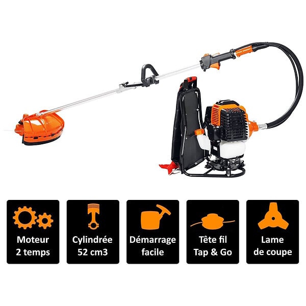 GT GARDEN - Débroussailleuse à dos thermique, 52 cm3, 3 CV - large