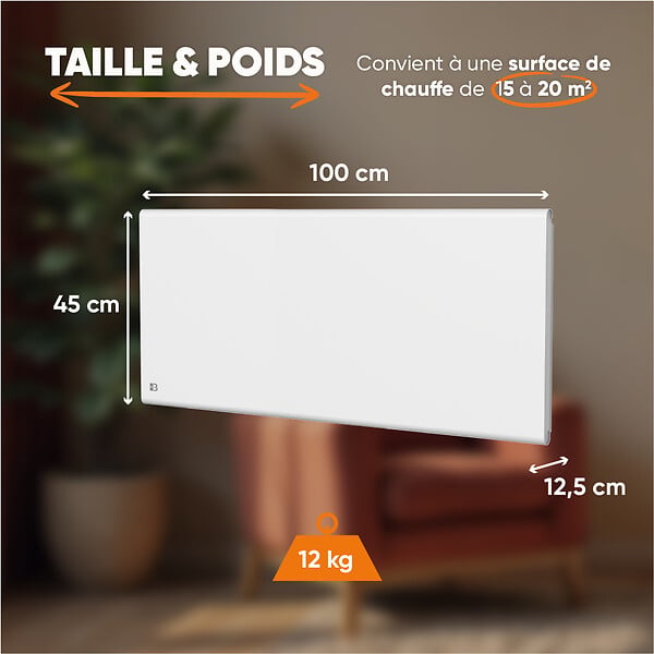BESTHERM - Radiateur électrique fixe à inertie sèche - Double cœur de chauffe - BESTHERM - NEMESIS 2000W - horizontal blanc - NF - large