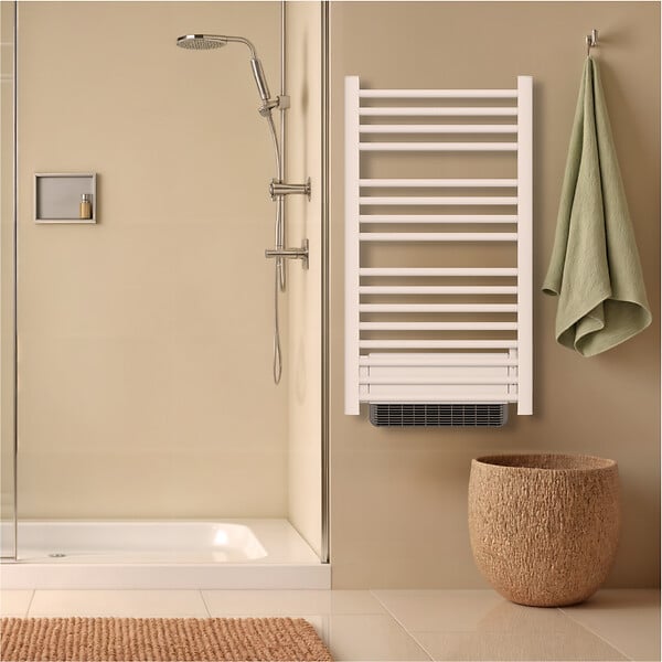 BESTHERM - Sèche-serviette électrique sans fluide avec soufflerie - BESTHERM - HESTIA 500 + 1000W - blanc - large