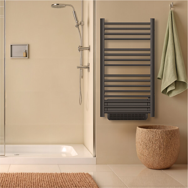 BESTHERM - Sèche-serviette électrique sans fluide avec soufflerie - BESTHERM - HESTIA 500 + 1000W - noir - large