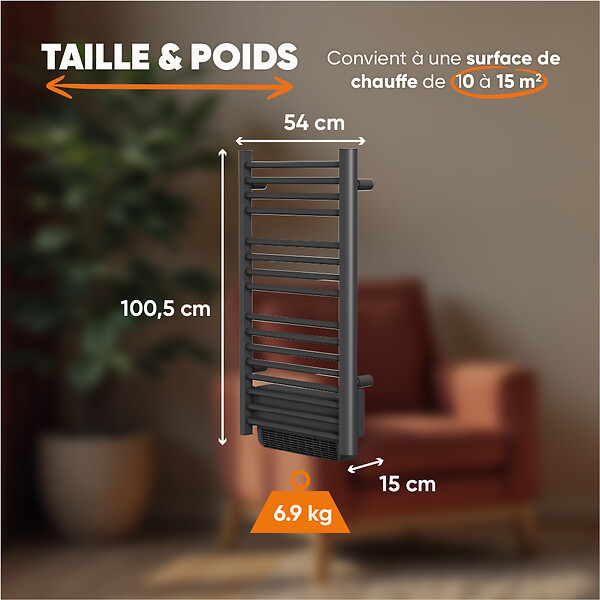 BESTHERM - Sèche-serviette électrique sans fluide avec soufflerie - BESTHERM - HESTIA 500 + 1000W - noir - large