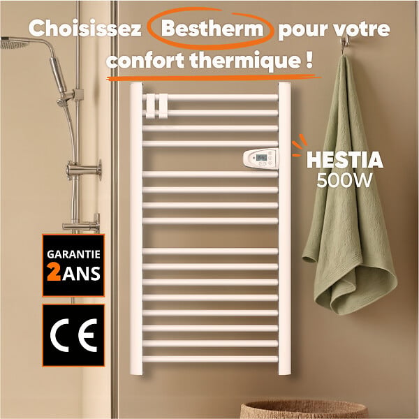 BESTHERM - Sèche-serviette électrique sans fluide - BESTHERM - HESTIA 500W - blanc - large