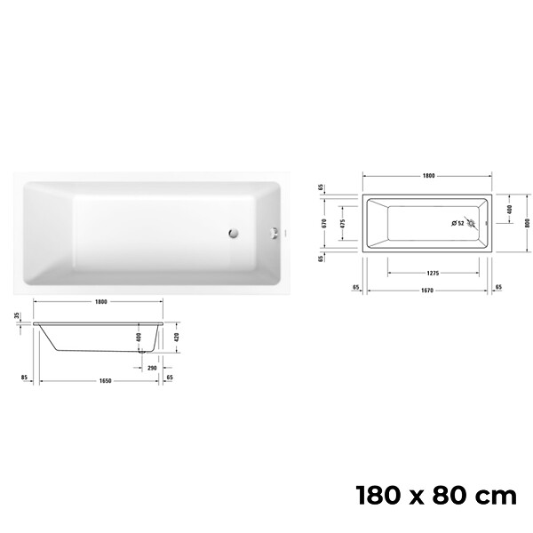 DURAVIT - Baignoire droite No.1 180 x 85 cm + Pare bain droit AURYS Raywall chromé version droite - large