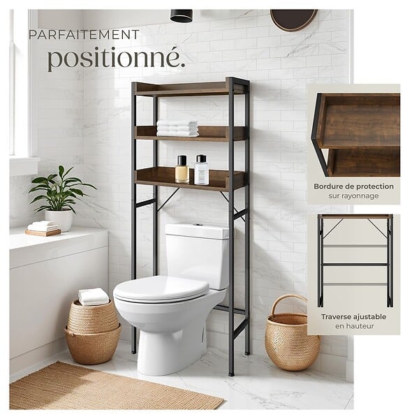 TECTAKE - Étagère de salle de bain Seattle Bois foncé industriel, rustique - large