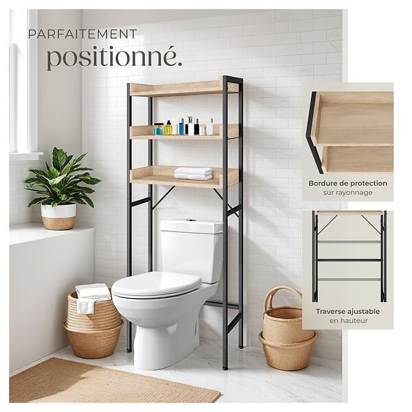 TECTAKE - Étagère de salle de bain Seattle Bois clair industriel, Chêne Sonoma - large