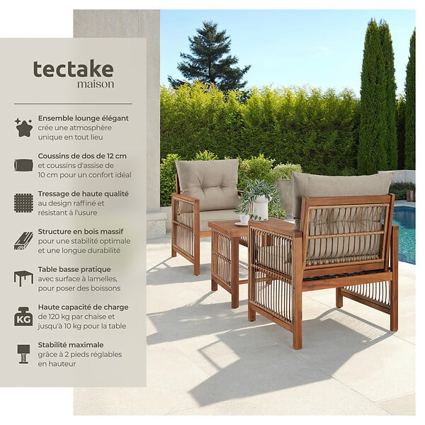 TECTAKE - Ensemble lounge EIVISSA au design en corde marron naturel - large