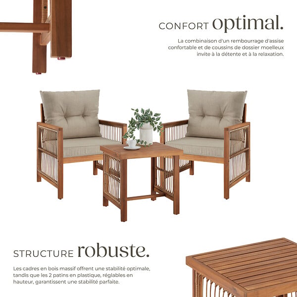 TECTAKE - Ensemble lounge EIVISSA au design en corde marron naturel - large