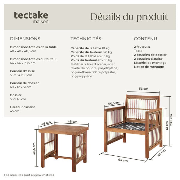 TECTAKE - Ensemble lounge EIVISSA au design en corde marron naturel - large