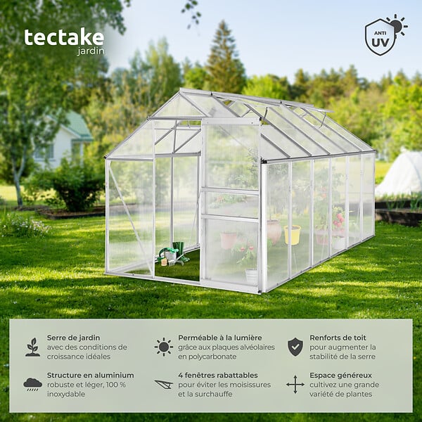 TECTAKE - Serre en aluminium, résistant aux UV, 185x375x195cm blanc transparent - large
