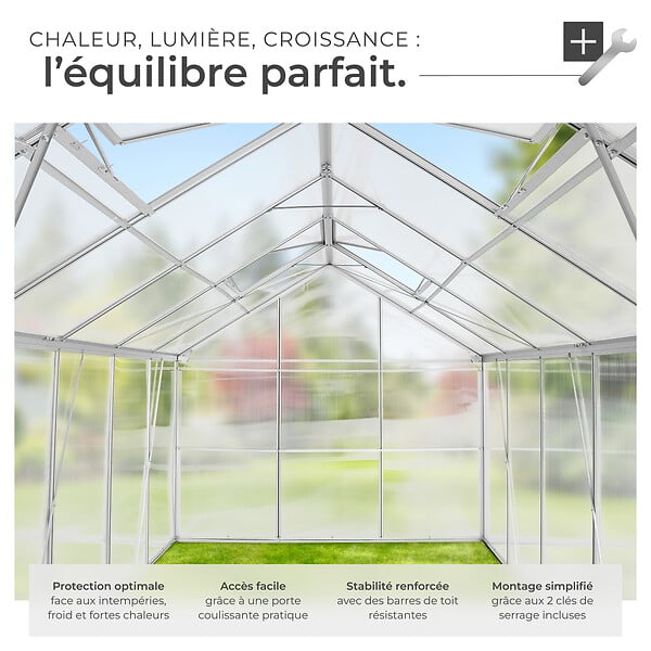 TECTAKE - Serre en aluminium, résistant aux UV, 185x375x195cm blanc transparent - large