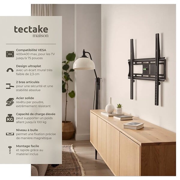 TECTAKE - Support mural TV 26"- 75" fixe noir - large