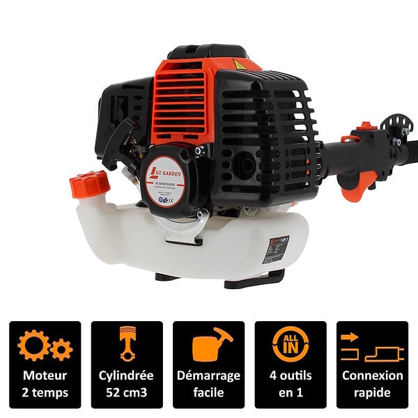 GT GARDEN - Multifonction thermique 4 en 1 avec guidon : tronçonneuse - débroussailleuse - taille-haies - large