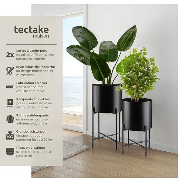 TECTAKE - Support de plantes MINE en acier revêtu par poudre noir - large