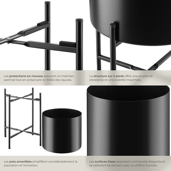 TECTAKE - Support de plantes MINE en acier revêtu par poudre noir - large