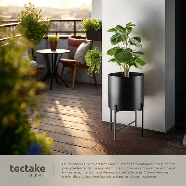 TECTAKE - Support de plantes MINE en acier revêtu par poudre noir - large