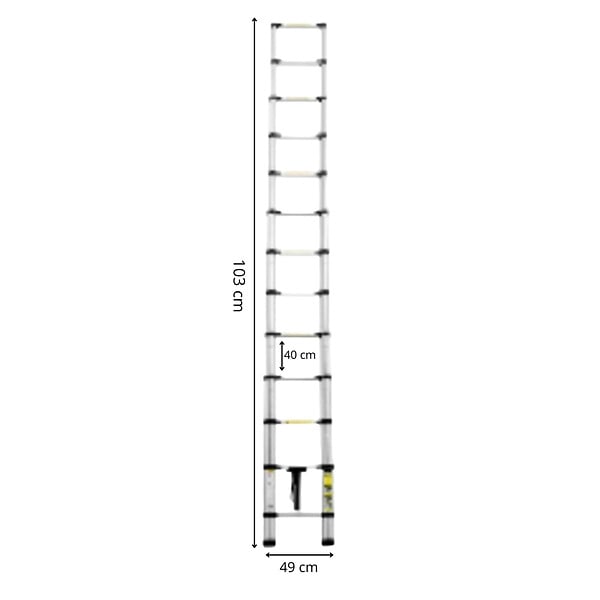 SECURY-T - Echelle télescopique aluminium 13 marches H 5,2M avec crochets démontables et barre stabilisatrice - large
