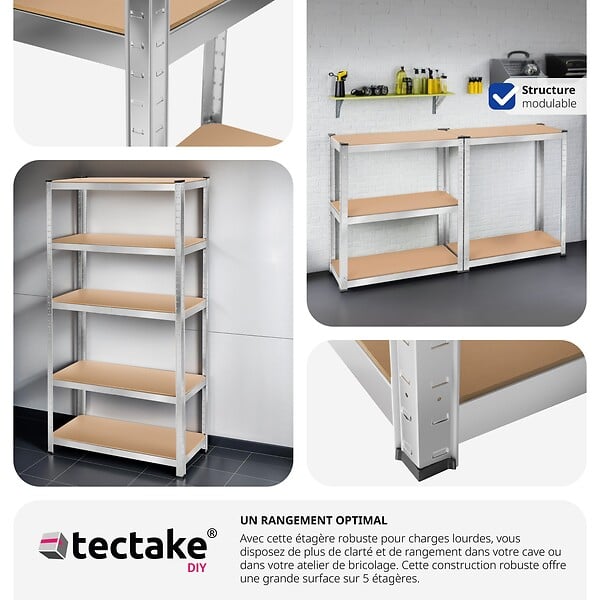 TECTAKE - Étagère robuste pour charges lourdes argent - large
