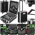TECTAKE - 1200 Pièces coffre à outils en aluminium noir valise roulettes 4 niveaux fermetures à pression serrures - vignette