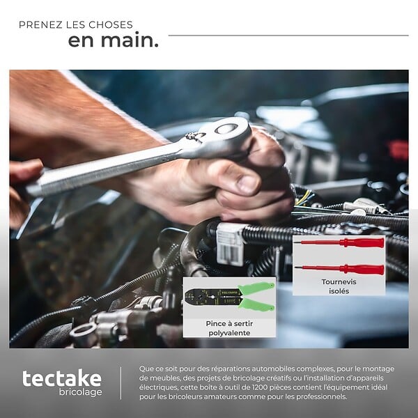 TECTAKE - 1200 Pièces coffre à outils en aluminium noir valise roulettes 4 niveaux fermetures à pression serrures - large