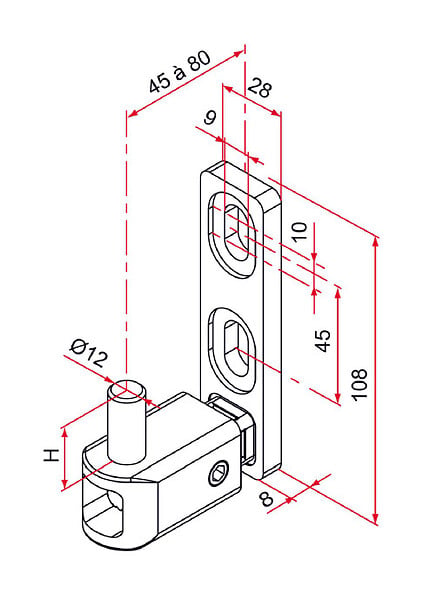 TIRARD - Gond de portail MULTIFIX L à  axe réglable de 45 à  80mm pivot diamètre 12mm - TIRARD - NA619007 - large
