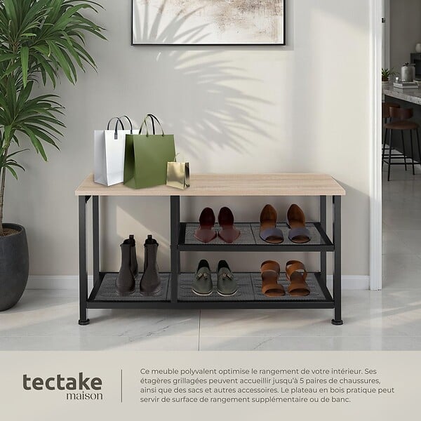 TECTAKE - Étagère à chaussures TAUNTON 80x30x45,5cm Bois clair industriel, Chêne Sonoma - large