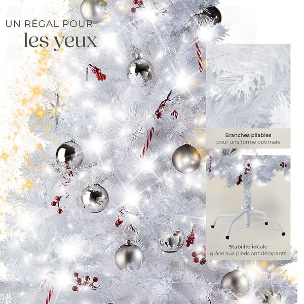 TECTAKE - Sapin de Noël artificiel avec support métallique blanc blanc - large
