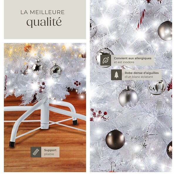 TECTAKE - Sapin de Noël artificiel avec support métallique blanc blanc - large