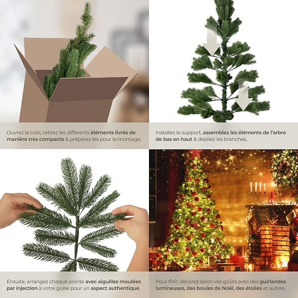 TECTAKE - Sapin de Noël artificiel moulé par injection avec support métallique vert - large