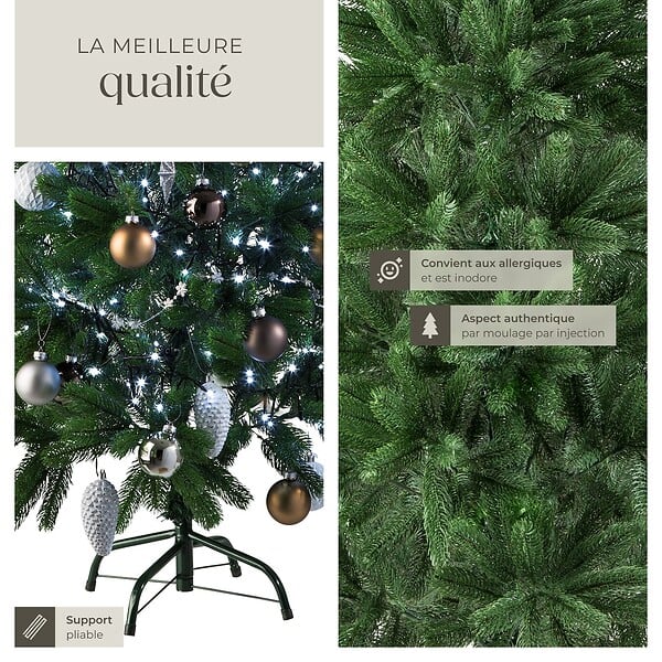 TECTAKE - Sapin de Noël artificiel moulé par injection avec support métallique vert - large