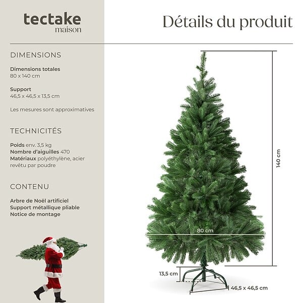 TECTAKE - Sapin de Noël artificiel moulé par injection avec support métallique vert - large