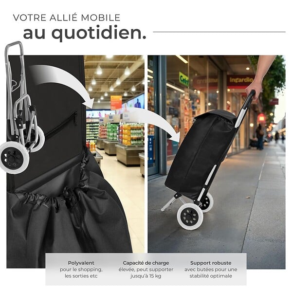 TECTAKE - Chariot de courses, de marché Pliable 2 Roues noir - large