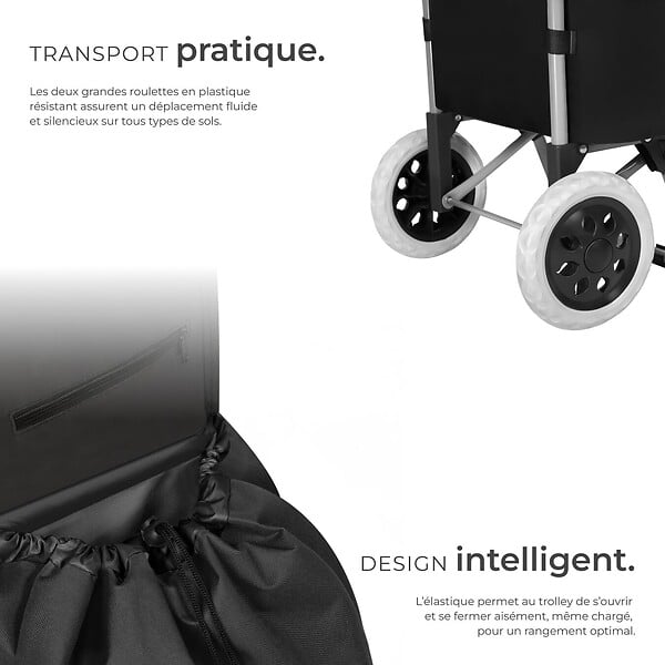 TECTAKE - Chariot de courses, de marché Pliable 2 Roues noir - large