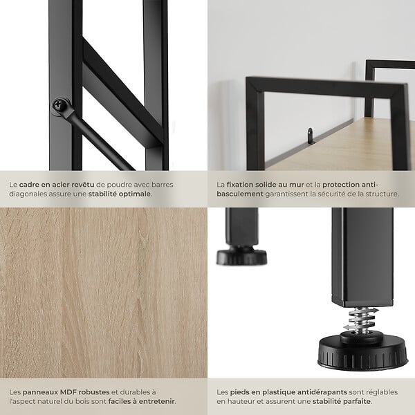TECTAKE - Etagère échelle LIVERPOOL style industriel 61,5 x 36,5 x 150 cm Bois clair industriel, Chêne Sonoma - large