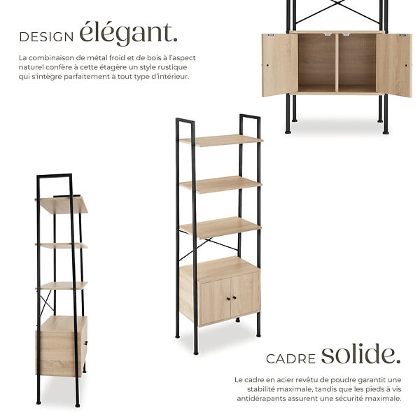 TECTAKE - Etagère échelle Brentwood 57,5x34x173cm Bois clair industriel, Chêne Sonoma - large