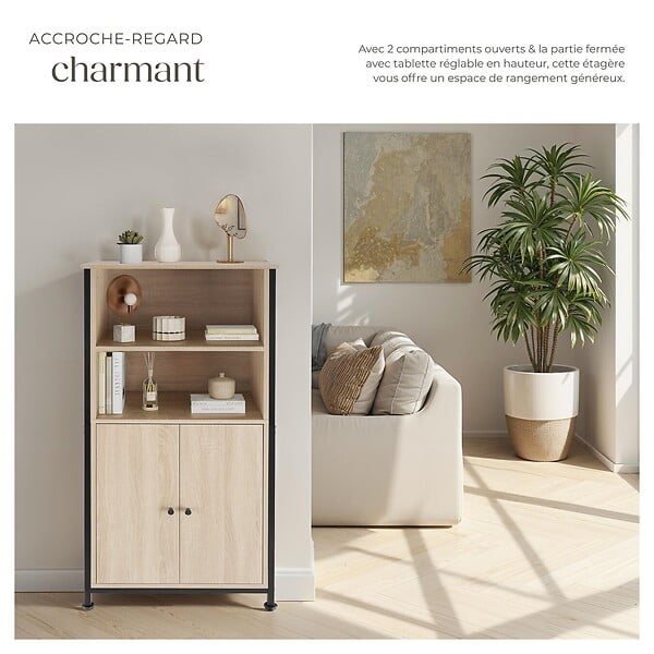 TECTAKE - Buffet Doncaster 60x38x125cm Bois clair industriel, Chêne Sonoma - large
