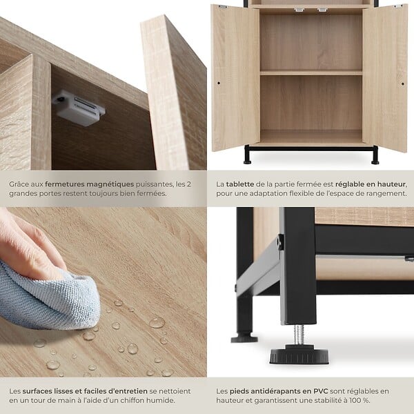 TECTAKE - Buffet Doncaster 60x38x125cm Bois clair industriel, Chêne Sonoma - large