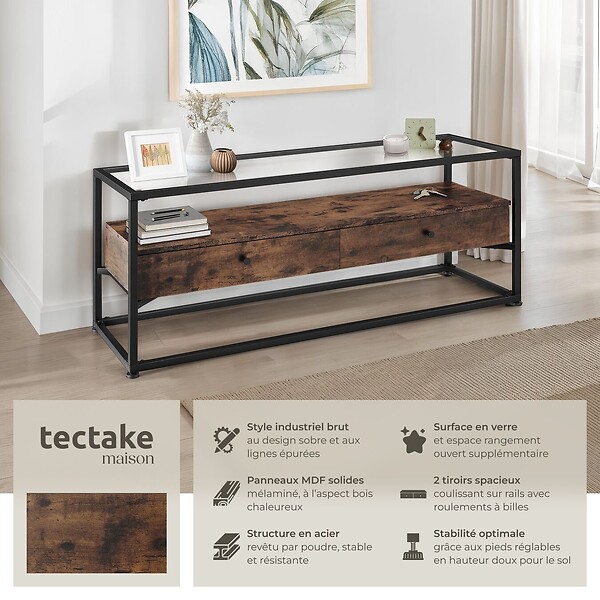 TECTAKE - Buffet bas Maidenhead 121,5x41,5x50,5cm Bois foncé industriel, rustique - large
