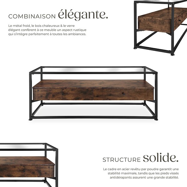TECTAKE - Buffet bas Maidenhead 121,5x41,5x50,5cm Bois foncé industriel, rustique - large