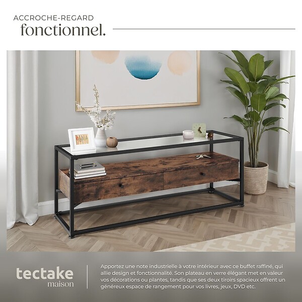 TECTAKE - Buffet bas Maidenhead 121,5x41,5x50,5cm Bois foncé industriel, rustique - large