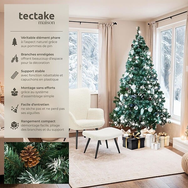 TECTAKE - Sapin de Noël artificiel avec pommes de pin et support métallique 180 cm vert - large