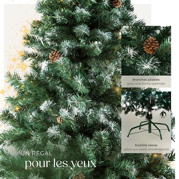 TECTAKE - Sapin de Noël artificiel avec pommes de pin et support métallique 180 cm vert - large