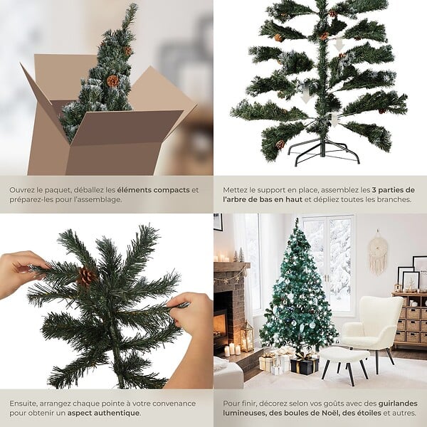 TECTAKE - Sapin de Noël artificiel avec pommes de pin et support métallique 180 cm vert - large